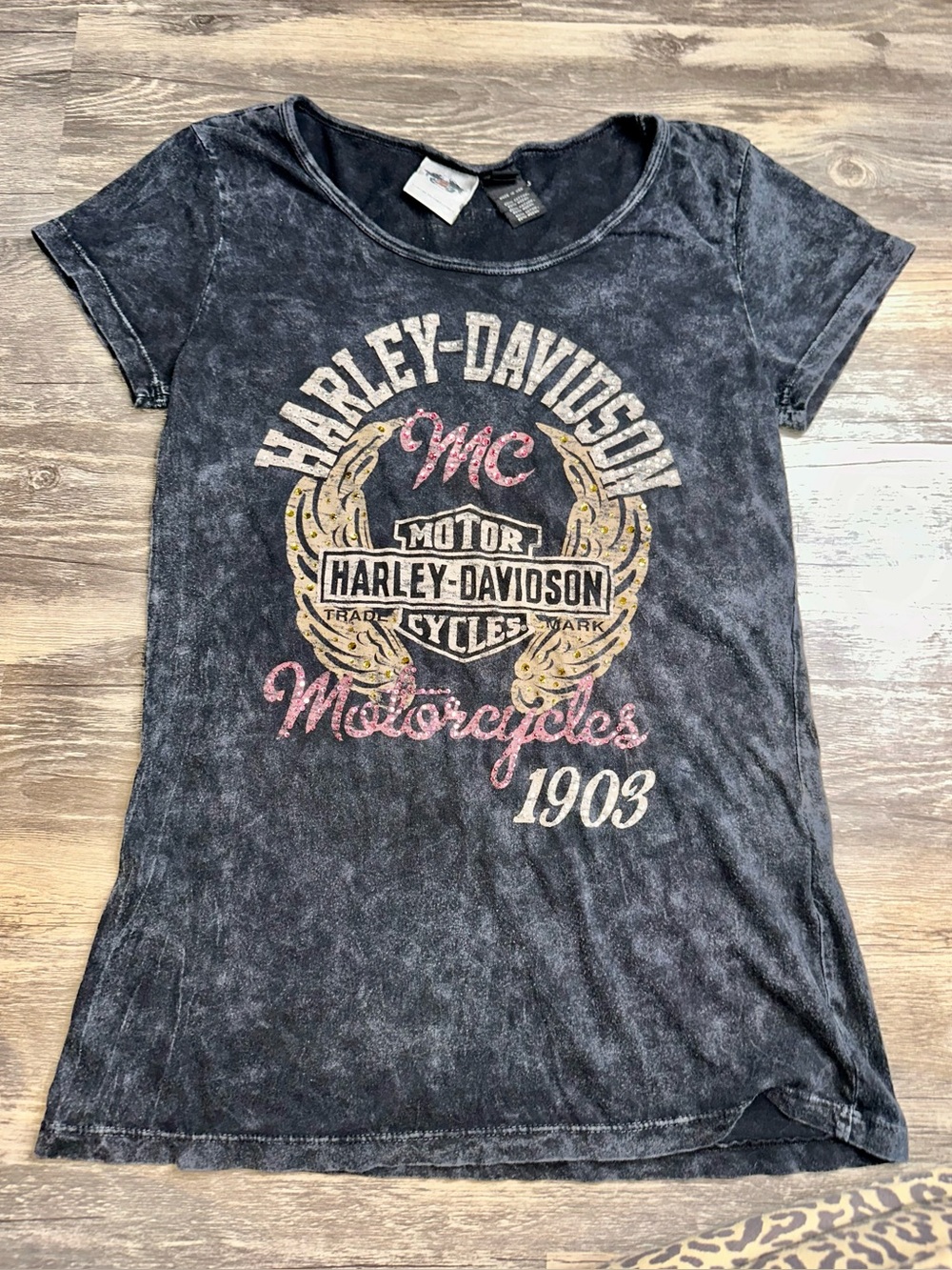 Harley-Davidson Women’s Acid Wash Graphic T-Shirt Medium 1903 Motorcycle Tee